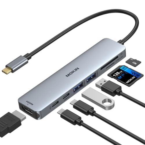 MOKiN USB C Hub for MacBook, 7-in-1 USB C adapter, 4K HDMI Dongle, 100W PD | Macbook HDMI adapter for Windows & Mac, Multiport adapter, 100W PD Charging, 5Gbps Data Transfer, SD/microSD Card Reader