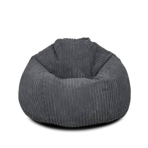 Bags of Beans Extra Large Corduroy Adult Bean Bag Pre-Filled - Grey