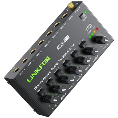 LiNKFOR 6 Channel Audio Mixer 6.35mm Stereo Mixer with Volume Control