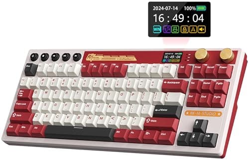 RK ROYAL KLUDGE M87 Mechanical Keyboard Wireless, 75 percent Gaming Keyboard 2.4Ghz/Bluetooth/USB-C Gasket RGB Keyboard US Layout with 7500mAh Battery, LCD Smart Display & Dual Knob, Cream Switch, Red