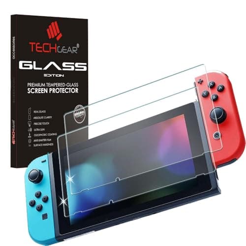 TECHGEAR [2 Pack GLASS Edition for Nintendo Switch, Genuine Tempered Glass Screen Protector Guard Cover (NOT for Switch OLED)