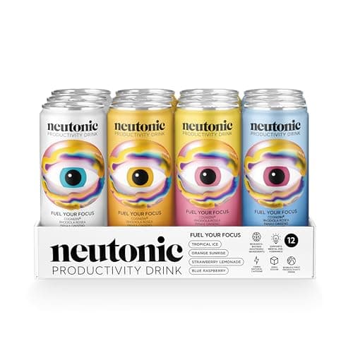 Neutonic Nootropic Productivity Energy Drink | Variety Pack 12 Cans | 120mg Natural Caffeine, Zero Sugar | Support Energy, Mental Performance, Cognitive Function | Support Focus, Brain Health