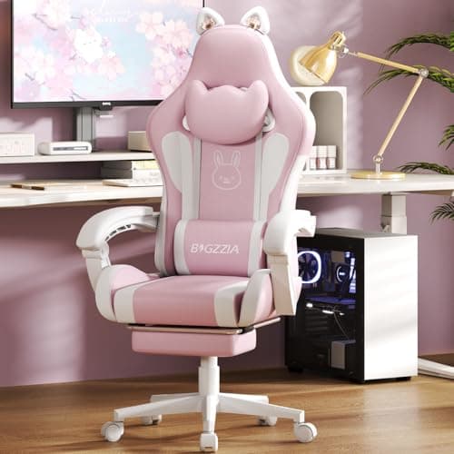 Racingreat Gaming Chair with Massage for Adults(Pink/White)
