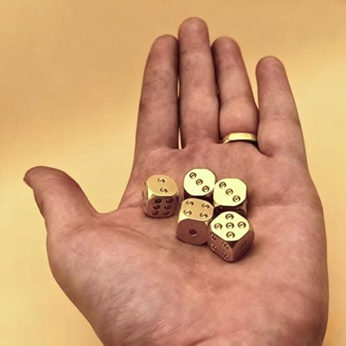 5 Pcs Solid Brass Dice Set, Precision Polished Metal RPG Dice, Heavyweight Tabletop Gaming Dice for DND, Role Playing Games, Collectors and Adults