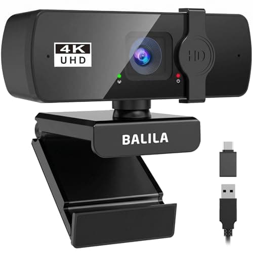 BALILA S800 4K Webcam for PC, PC Webcam with Dual Noise Cancelling Microphone, Privacy Cover, Plug & Play USB Computer Camera, 90° Wide Angle for Laptop, Desktop, Zoom, Teams & Video Conferencing