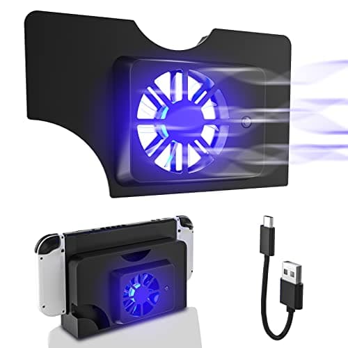 Switch OLED Cooling Fan, Powerful and Quiet Switch OLED Dock Fan, Switch OLED Accessories - White | Switch OLED dock fan replaces the rear panel, uses dock USB power and adds airflow with a convenient manual on/off switch