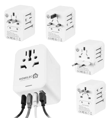HOMILEC Universal Travel Adapter, Worldwide Plug Adapter with 3 USB C and 1 USB A Ports, All-in-One International Travel Charger for EU/USA/UK/Australia/Thailand, Travel Adaptor for Phone and Laptop