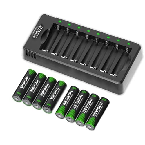 BEVIGOR 8 Pcs 2800mAh AA Rechargeable Batteries with 8 Slot LED Smart Battery Charger Set, Type C Fast Charging for Ni-MH/Ni-CD Rechargeable Batteries