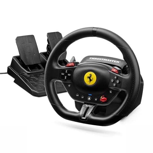 Thrustmaster T98 Ferrari 296 GTB Racing Wheel & Pedals – Official Ferrari Licensed Wheel for PS5, PS4 & PC – Bungee Cord Technology – Manettino Dial with 3 Driving Profiles – Black | Beginner racing wheel, officially licensed by Ferrari, linear resistance, automatic return to centre, paddle shifters