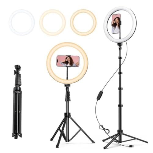 Ring Light with 75.59 Inch Tripod Stand and Cold Shoe Phone Holder, 120 LED, CRI90+, Dimmable, for Makeup, Live Streaming, YouTube, Zoom, Travel-Friendly (10)