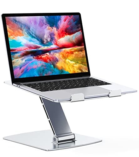 Glangeh Laptop Stand Adjustable Height, Ergonomic Air-Ventilated Laptop Riser Holder for Desk, Aluminum Foldable Laptop Cooling Pads Computer Stand Compatible with MacBook Air Pro (10-16")-Silver