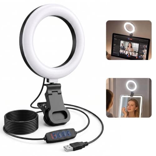 Desk Ring Light for Computer - Webcam Light for Monitor Clip On Remote Working Distance Learning Zoom Call Self Broadcasting and Live Streaming Influencer Light Laptop Video Conferencing