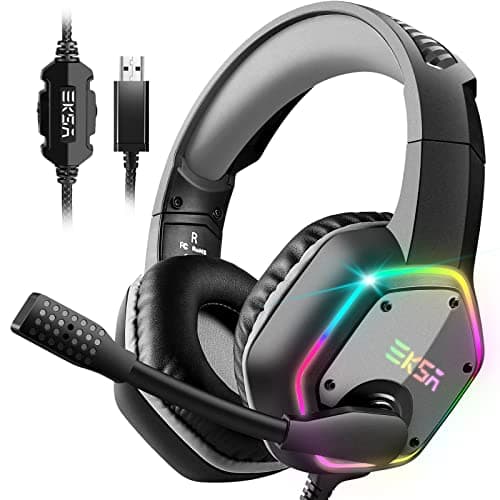 EKSA E1000 USB Gaming Headsets for PS4/PS5 Console Laptop(Gray)