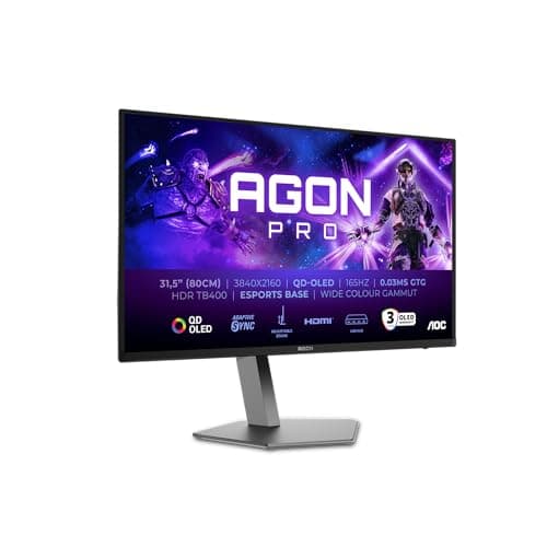 AOC AG326UDAM 32" UHD Gaming Monitor 165Hz, QD-OLED Panel, 0.03ms GtG, HDR400 TrueBlack, FreeSync Prem Pro, G-Sync Comp., Height Adjustment, Speakers (3840x2160 HDMI 2x 2.1 DP 1x 1.4 USB Hub) Black