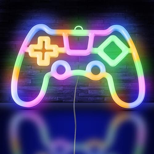HOTUT Game Neon Sign, Neon Light Gaming LED Lights, Non-Dimmable Blue Light LED Neon Wall Light Signs, USB/Battery Powered Neon Light, Neon Lamp for Bedroom Wall Decor(Battery not Included)