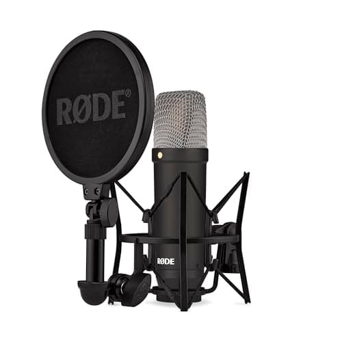 RØDE NT1 Signature Series Large-diaphragm Condenser Microphone with Shock Mount, Pop Filter and XLR Cable for Music Production, Vocal Recording, Streaming and Podcasting