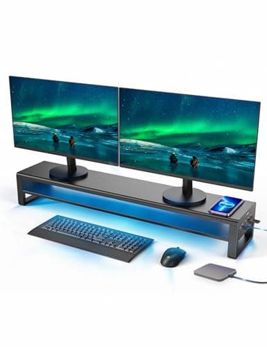 Vaydeer Dual Monitor Stand Riser, Wireless Charging, 3 USB Ports