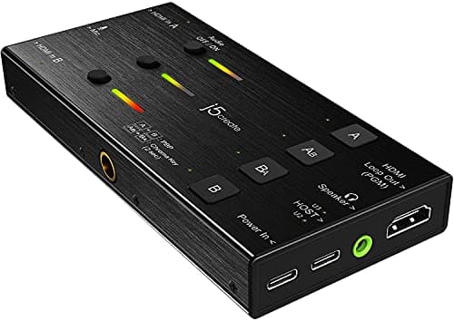 j5create Live Video Capture Card - Dual HDMI to USB-C, Supports 1080p 60Hz | Video and Audio Recording, Power Delivery 60W Pass Through, Ideal for PC Xbox Playstation Android Game Live Streaming (JVA06)