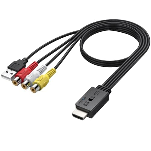 AUTOUTLET RCA to HDMI Converter 1080P/720P HD Conversion, Relive Your Childhood with Retro Games on Modern TVs, Built-in Cable, Instant Plug & Play for Wii, PSOne, PS2, N64 with 20cm Cable & HDMI Plug