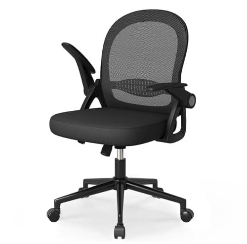 naspaluro Home Office Chair Ergonomic Desk Chair Swivel Computer Chair Mid-Back Mesh Chair with Flip-up Armrests and Lumbar Support for Home/Office - Black