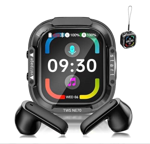 HTC NE70 Wireless Bluetooth Earbuds with Touchscreen Charging Case, AI Translation, Open-Fit Earphones, Up to 60 Hours Battery, 13mm Drivers, IPX5, USB-C, Black