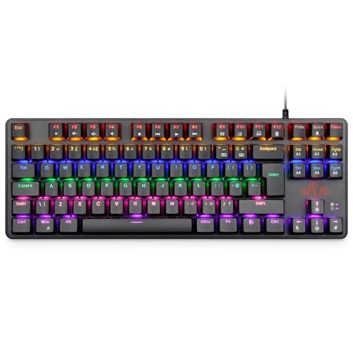 Rii Mechanical Gaming keyboard, RK908 80% Mechanical Keyboard(9 Backlight Modes) Blue Switches with 7 Color 88 Keys for PC Windows Mac keyboard-UK Layout