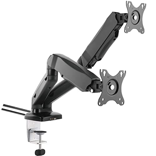 Allcam GU30-serie Gas Powered Dual Monitor Arm Stand w/vesa bracket & desk mount clamp & grommet for two 17"-27" LCD : Tilt 135°, swivel & rotate 360°, USB & Audio ports - in Black