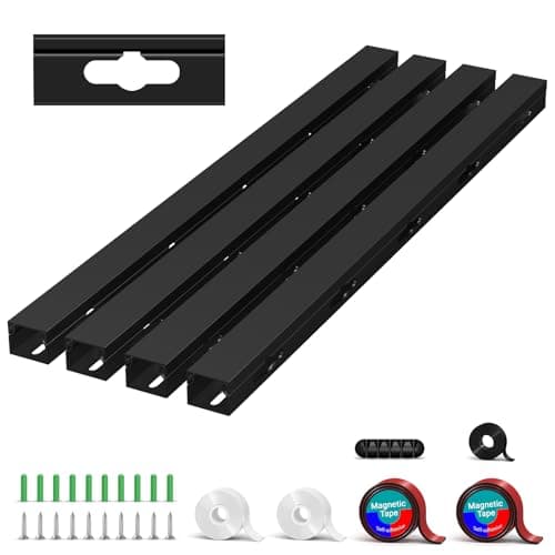 Cable Trunking - Magnetic Cable Management Under Desk with Upgraded Aesthetic Large Hole, Cable Raceway Kit for Hiding Computer, Gaming Desk, Network, TV, Power Cord - 4x15.7in Black