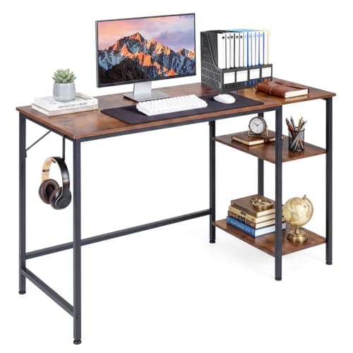 COSTWAY 120 cm Reversible Home Office Desk with Headphone Hook & Shelves