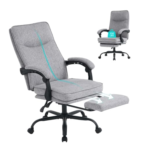 MZLEE Office Chairs for Home, Ergonomic Office Chair with Footrest, 90-135° Recline, 150kg Heavy Duty Fabric Computer Desk Chair with Linkage Armrests, Adjustable Height for Napping and Gaming