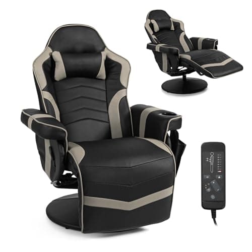 Multigot Massage Ergonomic Chair, High Back Swivel Gaming Chair with Footrest, Cup Holder, Headrest and Armrest, Adjustable Reclining Office Chair for Home Office (Grey)