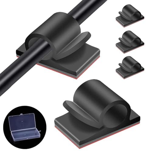50pcs Large Cable Clips with Storage Box, Black Adhesive Cable Holder Clips, Outdoor Light Wire Clips Cable Tidy Hooks Cord Organiser for Cable Management, Home Office Desk Wall, 14x20mm