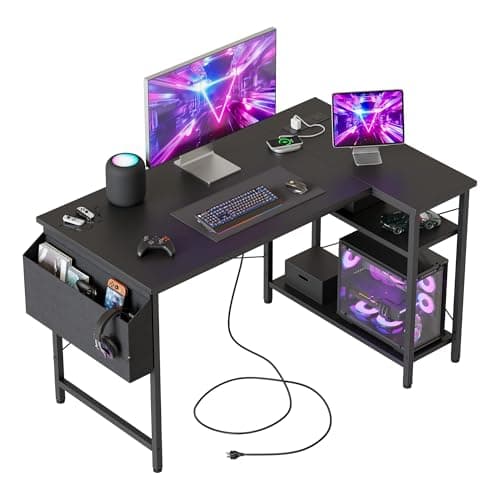 Mericonia Reversible Corner Desk, w. Power Outlets, 100x70cm, Black