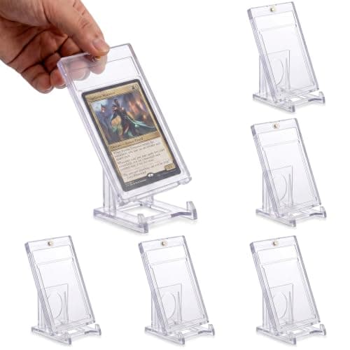 BATHRINS 12 PCS Trading Card Display Set - 6 Pcs 35PT Magnetic Card Holders with UV Protection + 6 Adjustable Clear Acrylic Stands for Trading & Graded Cards