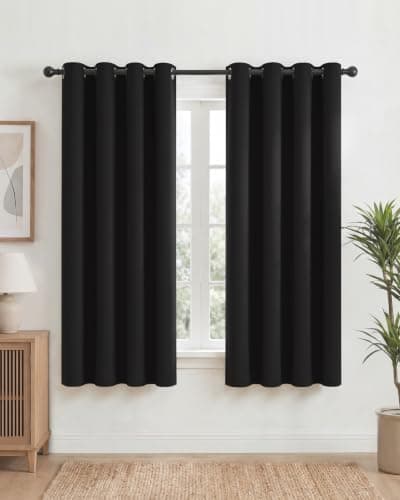 PONY DANCE Black Eyelet Blackout Curtains 2 Panels W52 xL63, Thermal Insulated Room Darkening Drapes for Cinema Room & Gaming Setup, Classic Energy Saving Privacy Noise Reducing