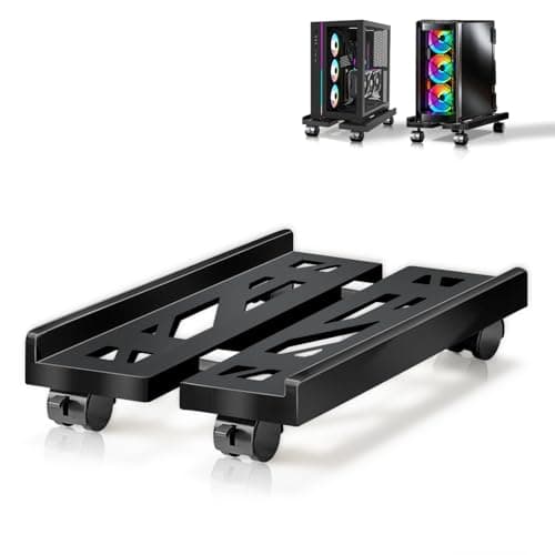 Hmfmdy Mobile CPU Stand, Desktop PC Stand, Adjustable Computer Tower Stands CPU Rolling Stands, Computer Mobile Cart Holder with Locking Rolling Caster Wheels Fits Most PC Gaming Case - Black