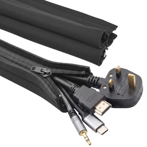 YOSH Cable Tidy Management Sleeve Prevents Cat Dog Chewing, Large Capacity with Easy to Use Zippers, 2m Wire Sleeve Under Desk Organizer for PC/TV Power Cord USB Cable Home Office -50cm 4pcs Black