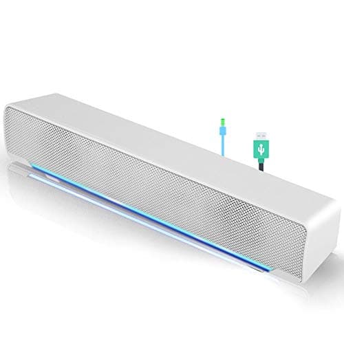 Mini portable USB Wired soundbar Music Player Bass surround Soundbox speaker with 3.5 mm audio plug for desktop, laptop, TV, smartphone, tablet PC, MP3, MP4 and more(white)