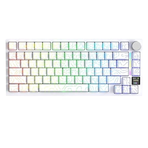 ATTACK SHARK X820 Ultra Wireless Mechanical Keyboard with TFT Smart Display & Knob, 75% Hot Swappable Gaming Keyboard, BT/2.4G/Wired, RGB South Facing LED, PBT Keycaps (White Contours - Gift Switch)