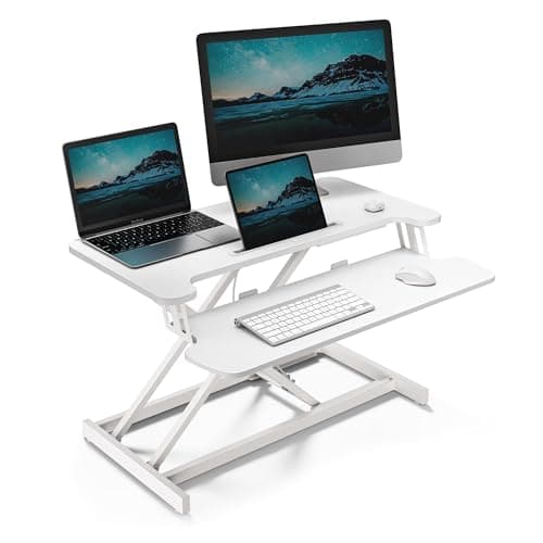 VonHaus Standing Desk Converter, Height Adjustable Computer Workstation with Keyboard Shelf, Dual Monitor Desk Riser w/Tablet Holder - 80x40cm | Height Adjustable Computer Workstation, Keyboard Shelf, Dual Monitor Desk Riser, Tablet Holder, 80x40cm