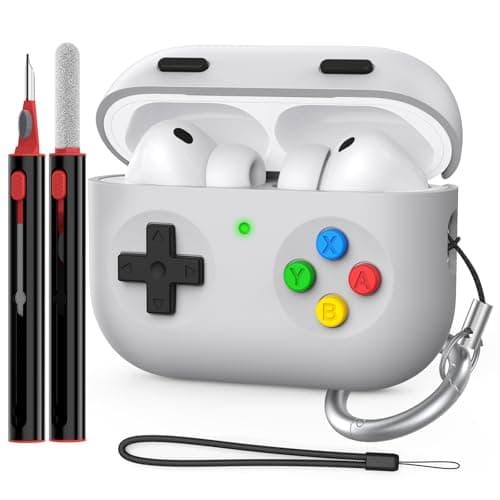 Delidigi for AirPods Pro 3 Case Cover Retro Handheld Game Console Design Silicone Protective Case with Cleaner Kit&Carabiner Compatible with AirPods Pro 3rd Generation (USB-C)(Light grey)