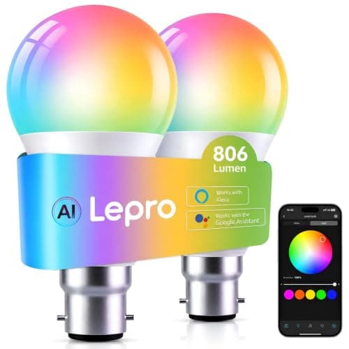 Lepro AI B22 Smart Bulb, 8.5W 806lm Dimmable WiFi LED Light Bulb, 2 Packs