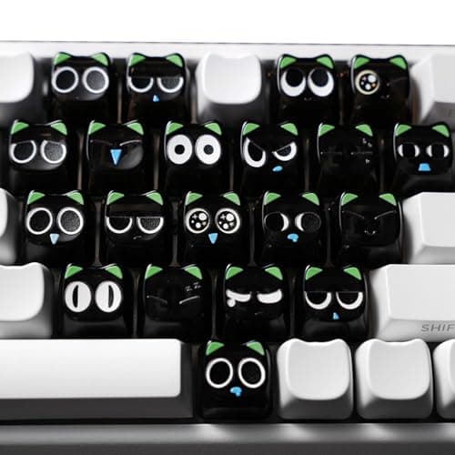 Hangsu Glow Through Luoxiaohei Cats Keycap Set 21 Keys MAO Height Design PC Materials for Keyboard Customization Glow in Dark Luoxiaohei Cat Heart Keycaps