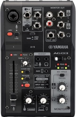 Yamaha AG03MK2 3-Channel Live Streaming Mixer with USB Audio Interface, for Windows, Mac, iOS and Android, in Black