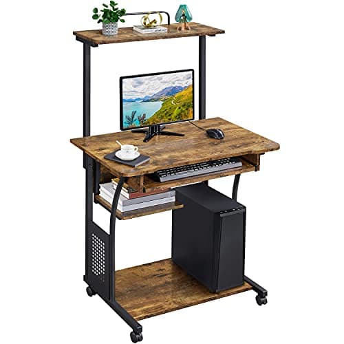 Yaheetech 3 Tier Computer Desk with Printer Shelf, Rustic Brown