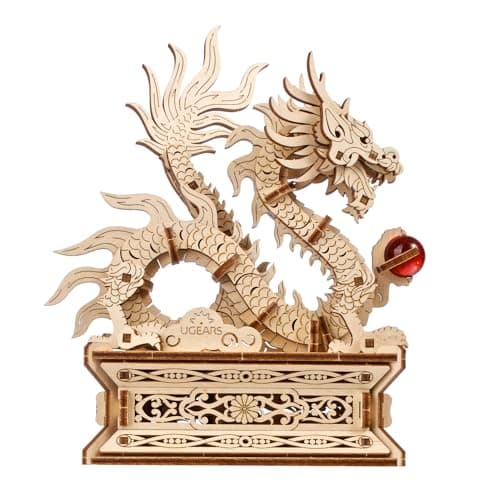UGEARS Wood Dragon 3D Puzzle - Model Building Kits Puzzle Box with Secret Drawer - Chinese 3D Dragon Wooden Puzzles for Adults Hobbies for Men - Wooden Model Kits For Adults to Build for Fathers Day