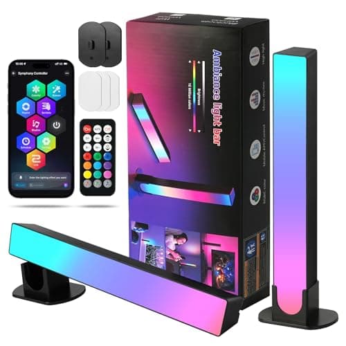 HOTUT Smart LED Light Bars,2 Packs TV Backlight Gaming Lights,Entertainment Lighting,RGB Flow Light Bars,Remote Control and App Control,Music Sync for PC,Ambient Lighting