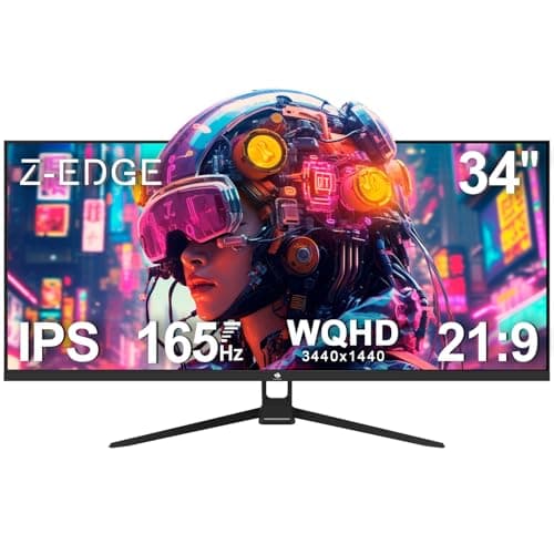 Z-Edge 34 Inch Ultrawide Gaming Monitor 165Hz 3440x1440 21:9 IPS DP HDMI | PC Monitor UWQHD, 1ms MPRT, 300cd/m² Brightness, 100% sRGB, FreeSync, PIP PBP, Black