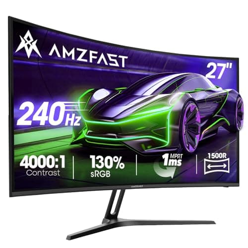 Amzfast 27 inch Curved Gaming Monitor, 240Hz, Full HD 1920x1080p, 1ms MPRT, 4000:1 Contrast, 130%sRGB, HDR, Adaptive-Sync, AI-Crosshair, VESA 100X100, HDMI 2.0&DP 1.4– for FPS/RTS/Racing, AMZG27C1 Pro