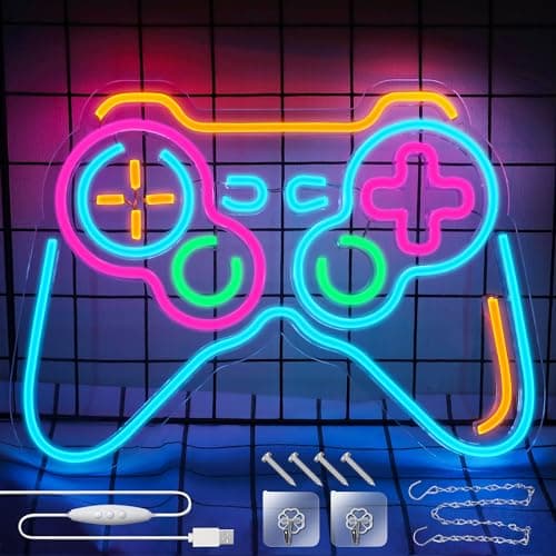Eufrozy Gaming Neon Sign, LED Neon Light Sign Gamepad - USB Powered Dimmable with 10 Brightness Levels & Memory Function, 38 * 28 cm Acrylic Neon Light for Wall Decor, Boys Bedroom, Birthday Gifts
